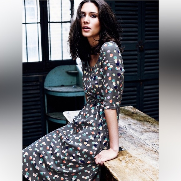 Boden Dresses & Skirts - Boden Florence Printed Grey Dress US 8 Feminine Cottagecore MIDI